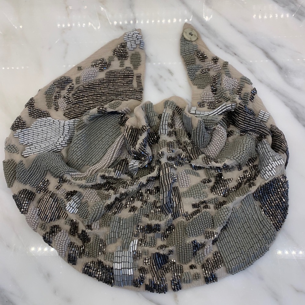 Mignonne Gavigan Gray Chiffon Beaded Collar